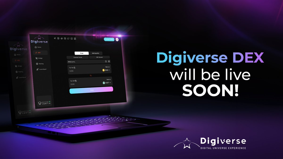 Digiversede's tweet image. 🔔Are you ready for a new era?

Our Digiverse DEX platform is coming to make your crypto trading easier, #cheap, #multirouter, #multichain, #liquidity, #swap, #secure and #botprotection.

We can&apos;t wait to see you trading on our DEX. 😍

$DIGI