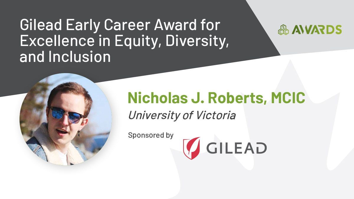 Chemical Institute of Canada (@cic_cheminst) on Twitter photo The Gilead Early Career Award for Excellence in Equity, Diversity, and Inclusion is presented to an early career chemist as a mark of recognition their work in EDI initiatives. Congrats Nicholas J. Roberts of <a href="/uvic/">UniversityOfVictoria</a> on being the recipient of this award buff.ly/42iTJEn The Gilead Early Career Award for Excellence in Equity, Diversity, and Inclusion is presented to an early career chemist as a mark of recognition their work in EDI initiatives. Congrats Nicholas J. Roberts of <a href="/uvic/">UniversityOfVictoria</a> on being the recipient of this award buff.ly/42iTJEn