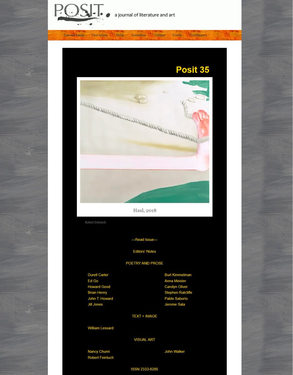 Posit Journal (@positjournal) on Twitter photo It's our 10th anniversary issue! With @dartheddie_ed, <a href="/DurellCarter90/">Durell Carter</a>, <a href="/CarolynROliver/">Carolyn Oliver (is on IG w/ same name)</a>, <a href="/JeromeSala/">Jerome Sala</a>, <a href="/Pablo_Nihil/">Pablo SaborĂo</a>, Howard Good, Brian Henry, John Howard, Jill Jones, Burt Kimmelman, Anna Meister, Stephen Ratcliffe, William Lessard, Nancy Chunn, Robert Feintuch, & John Walker! It's our 10th anniversary issue! With @dartheddie_ed, <a href="/DurellCarter90/">Durell Carter</a>, <a href="/CarolynROliver/">Carolyn Oliver (is on IG w/ same name)</a>, <a href="/JeromeSala/">Jerome Sala</a>, <a href="/Pablo_Nihil/">Pablo SaborĂo</a>, Howard Good, Brian Henry, John Howard, Jill Jones, Burt Kimmelman, Anna Meister, Stephen Ratcliffe, William Lessard, Nancy Chunn, Robert Feintuch, & John Walker!