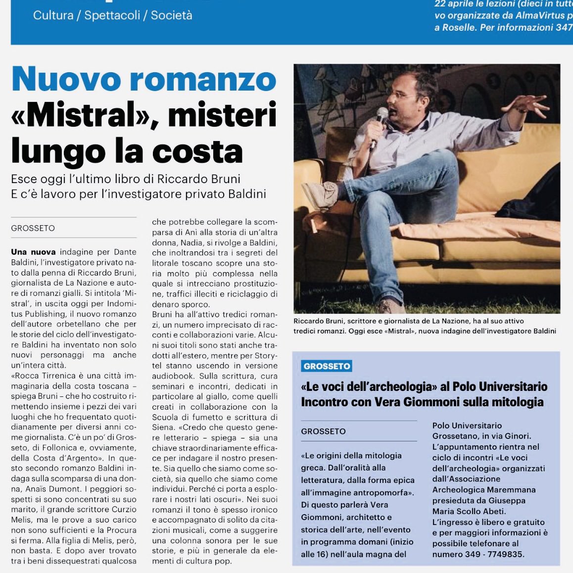 La costa toscana, con le sue località rinomate, tra turismo e affari, tra luci e ombre. In Mistral tutto parte dal caso di una donna scomparsa, ma l’investigatore privato Dante Baldini scopre che dietro c’è una storia molto più complicata. 

#librigialli
