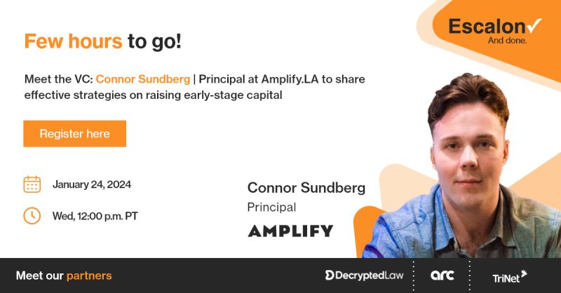 Join Connor Sundberg of @Amplify in a few hours for a practical framework and tips to successfully raise funding in today's environment. Shout out to @EscalonGlobal, @TriNet, and @DecryptedLaw for co-hosting the event with us! 🤜🤛

escalon.services/webinars/meet-…