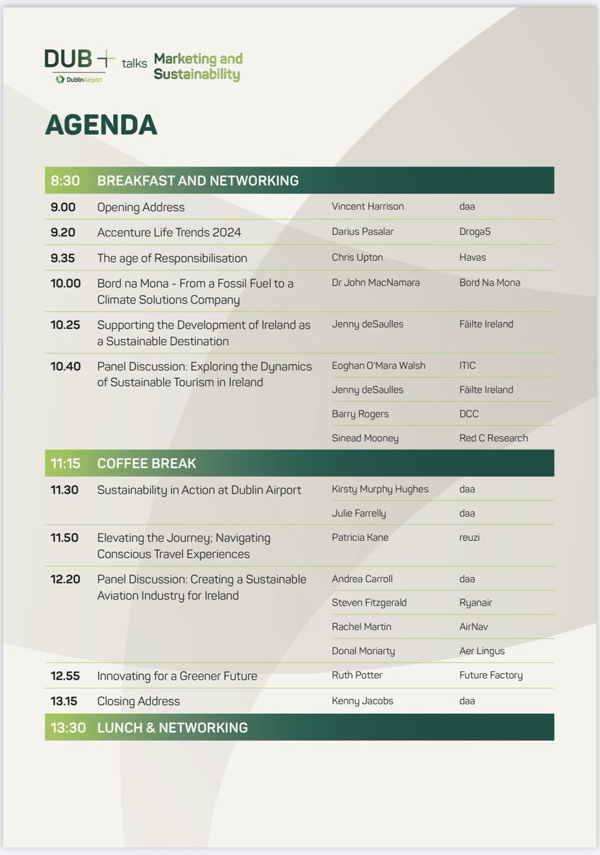 We’re really looking forward to welcoming you all to the ‘DUB+ Partner Marketing Exchange 2024’ tomorrow morning. 

This year, in conjunction with daa Environmental Sustainability, Social &amp; Governance teams, we present: 

“A world to connect, a future to protect"

#DUBPlus24