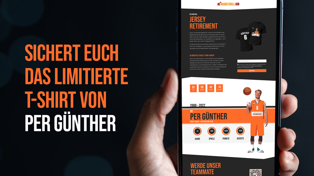 BASKETBALL AID (@basketball_aid) on Twitter photo Der Countdown läuft: In drei Tagen (Samstag, 27.01.) wird das Trikot unseres Vorstandsmitglieds <a href="/GuntherPer/">PerGünther</a> beim Derby zwischen <a href="/ratiopharmulm/">ratiopharm ulm</a> und den <a href="/TigersTuebingen/">Tigers Tübingen</a> unter die Hallendecke der ratiopharm arena gezogen .. 1/2 Der Countdown läuft: In drei Tagen (Samstag, 27.01.) wird das Trikot unseres Vorstandsmitglieds <a href="/GuntherPer/">PerGünther</a> beim Derby zwischen <a href="/ratiopharmulm/">ratiopharm ulm</a> und den <a href="/TigersTuebingen/">Tigers Tübingen</a> unter die Hallendecke der ratiopharm arena gezogen .. 1/2