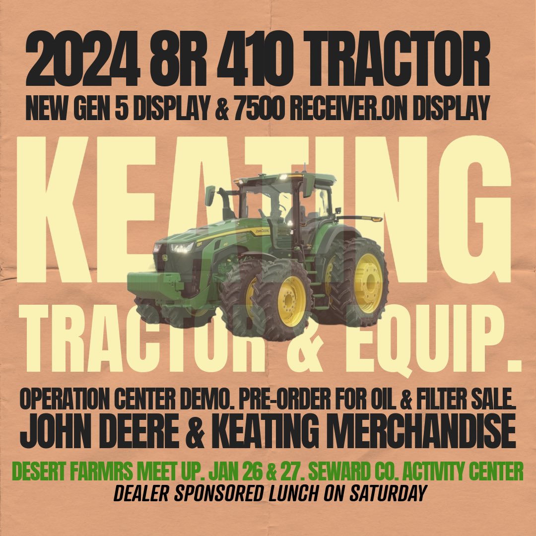 Shoutout to our Saturday lunch sponsor and Premium Vendor <a href="/KeatingTractor/">Keating Tractor</a> who will be bringing out brand new 2024 eye candy for our <a href="/desertfarmer_up/">Desert Farmer Meet Up</a> this weekend! They will also have AMS training and more on site! <a href="/SiekerSales/">Brian Sieker 🌾</a> <a href="/ksualmondfarmer/">Mary Marsh Heigele</a>