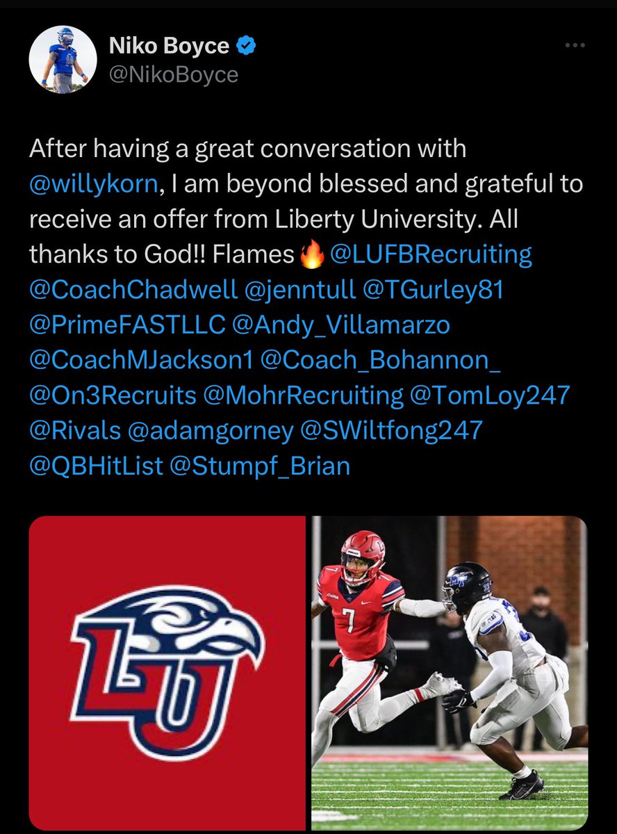 Congratulations @NikoBoyce on the @LUFBRecruiting offer!!! We get #offers & #results at Torigurley.com Sign Up Now!!!