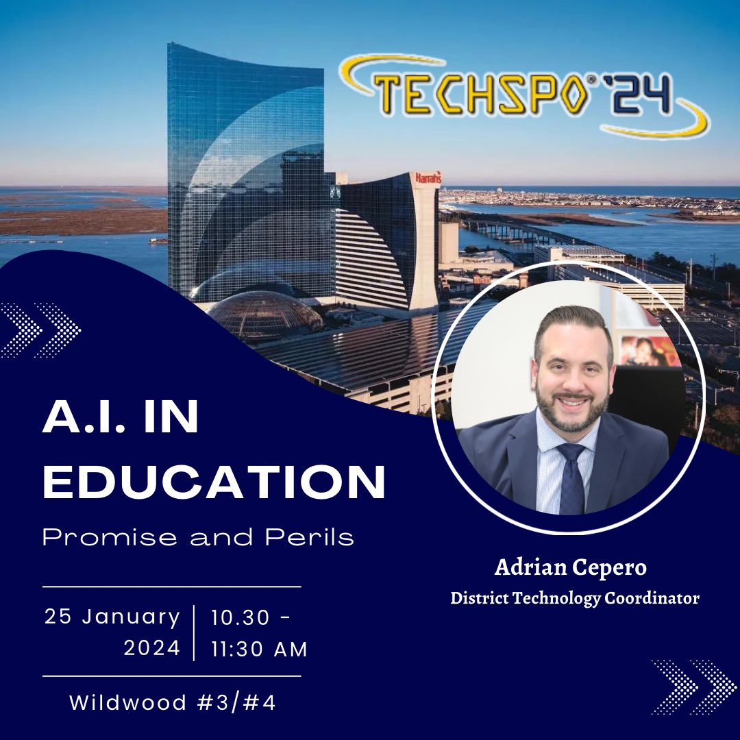 If you're attending Techspo, don't miss the chance to join me tomorrow at 10:30 AM in Wildwood 3/4! I'm excited to present on AI and share my insights on how it's transforming education. Let's explore the latest advancements together! #Techspo24 #AIinEducation #EdTech