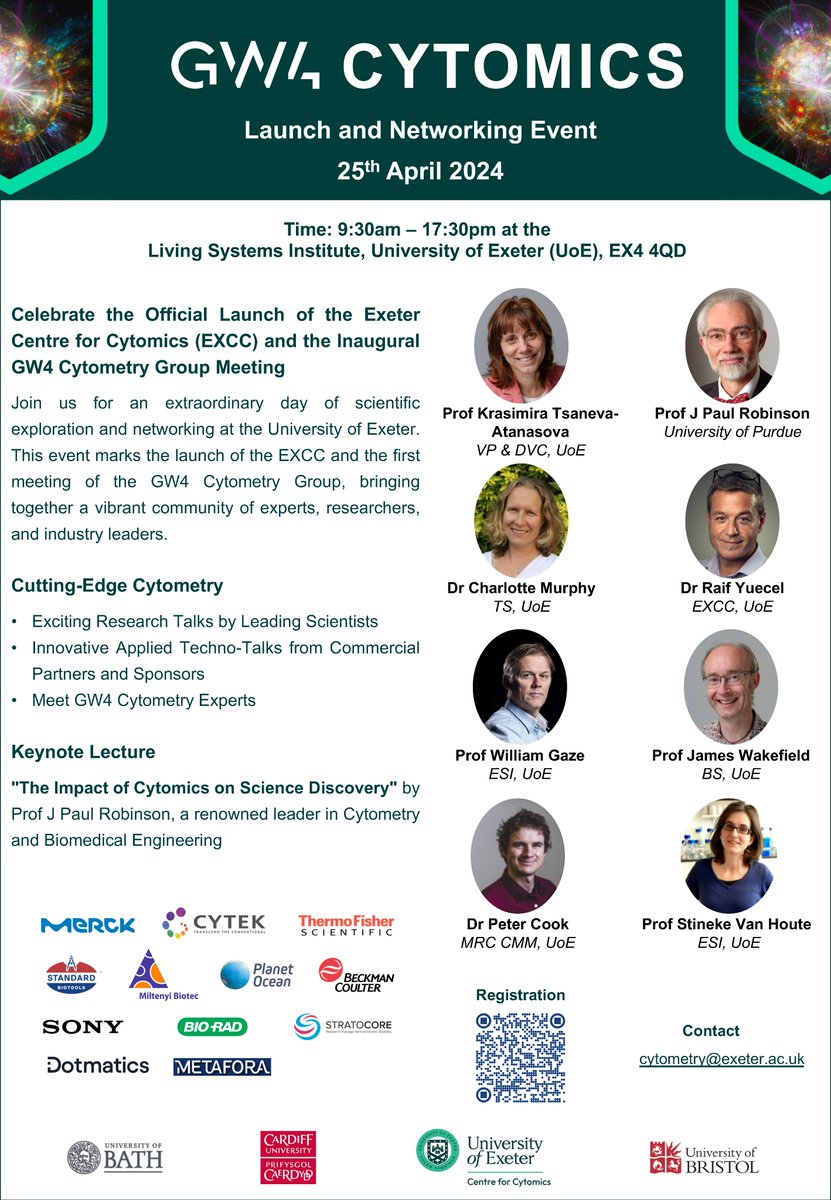 Exciting GW4 Cytomics Symposium on 25 April 2024 @LSI_Exeter @UniofExeter Celebrate the official launch of @UoEXCC & the 1st GW4 #Cytometry Group Meeting. Register: rb.gy/vy76d8 @UoEBiosciences @MRCcmm @flowcytometryUK @Cytometryman @UoETechServices @GW4Alliance