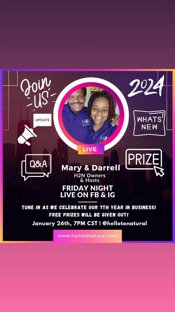 hellotonatural's tweet image. Tune in this Friday to help us celebrate Hello To Natural! We will be live on Facebook &amp;amp; Instagram at 7p cst. Cheers to "7" Years 😍🎊💐🎉👏🏽