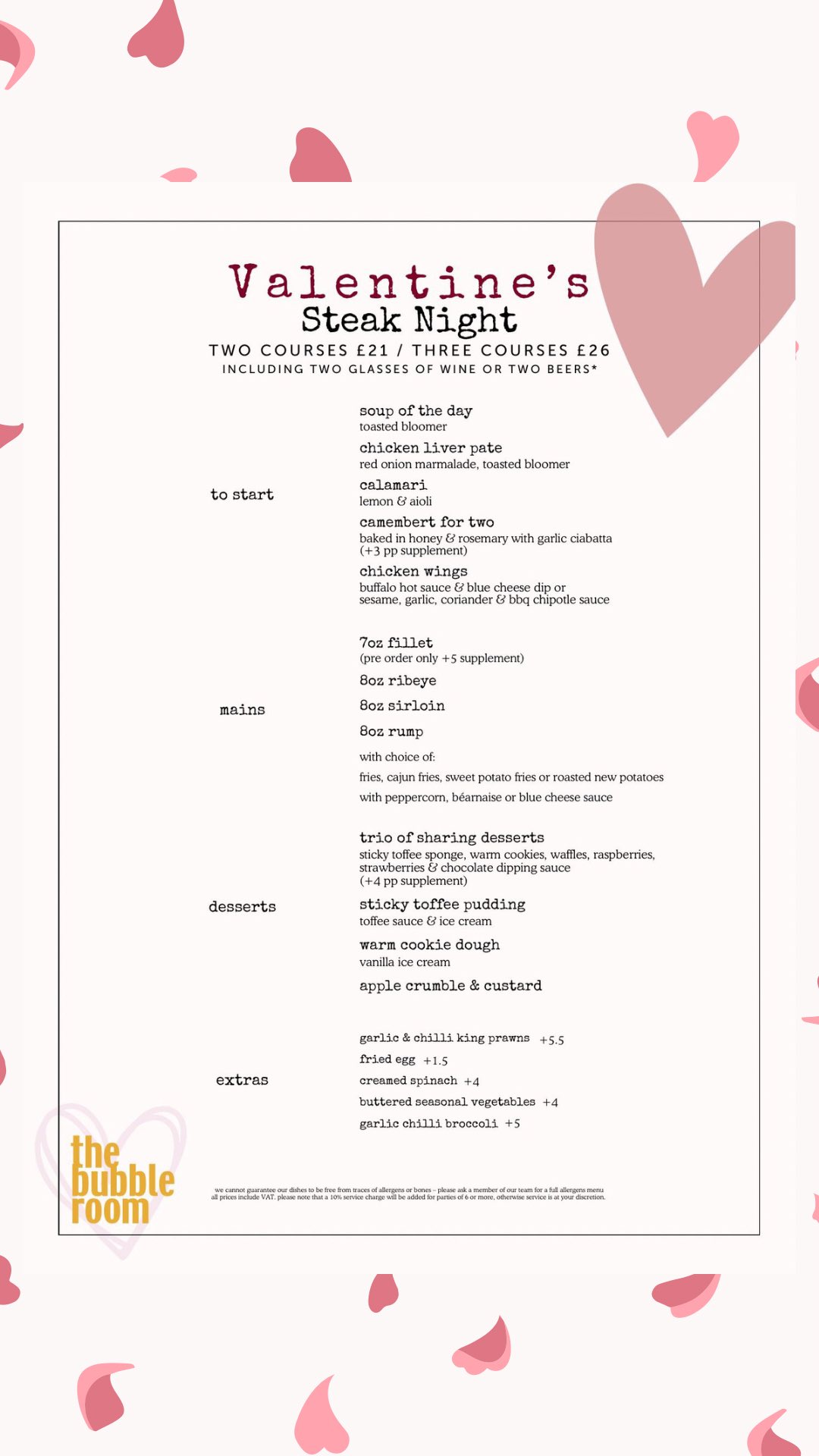 The bubble room menu best sale