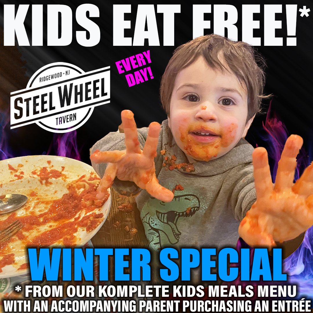 The Wheel is rolling out their Winter Specials! For a limited time… KIDS EAT FREE! Any meal from our Komplete Kids Meals menu with an accompanying parent who purchases an entrée from our Fish, Farm &amp; Fowl menu or specials board.) Join us tonight 👨‍👩‍👦❤️

 #kidseatfree