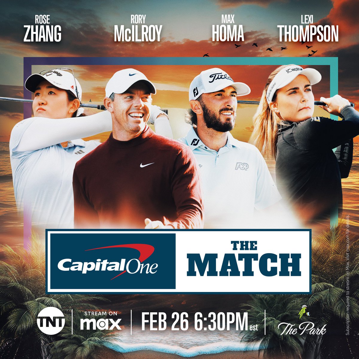 Looking forward to playing in #CapitalOnesTheMatch under the lights at @theparkwestpalm with @Maxhoma, @Lexi & @rosezhang!   Watch live February 26th at 6:30 p.m. ET on TNT & @StreamOnMax.