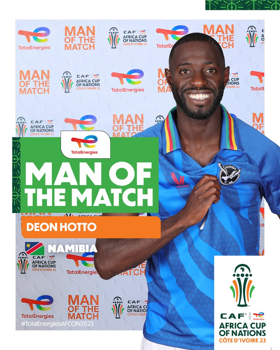 🇳🇦 Deon Hotto 🇳🇦 The Namibian star is the TotalEnergies Man of the Match with an outstanding performance vs. Mali 👏 #TotalEnergiesAFCON2023 | #NAMMLI | @Football2Gether