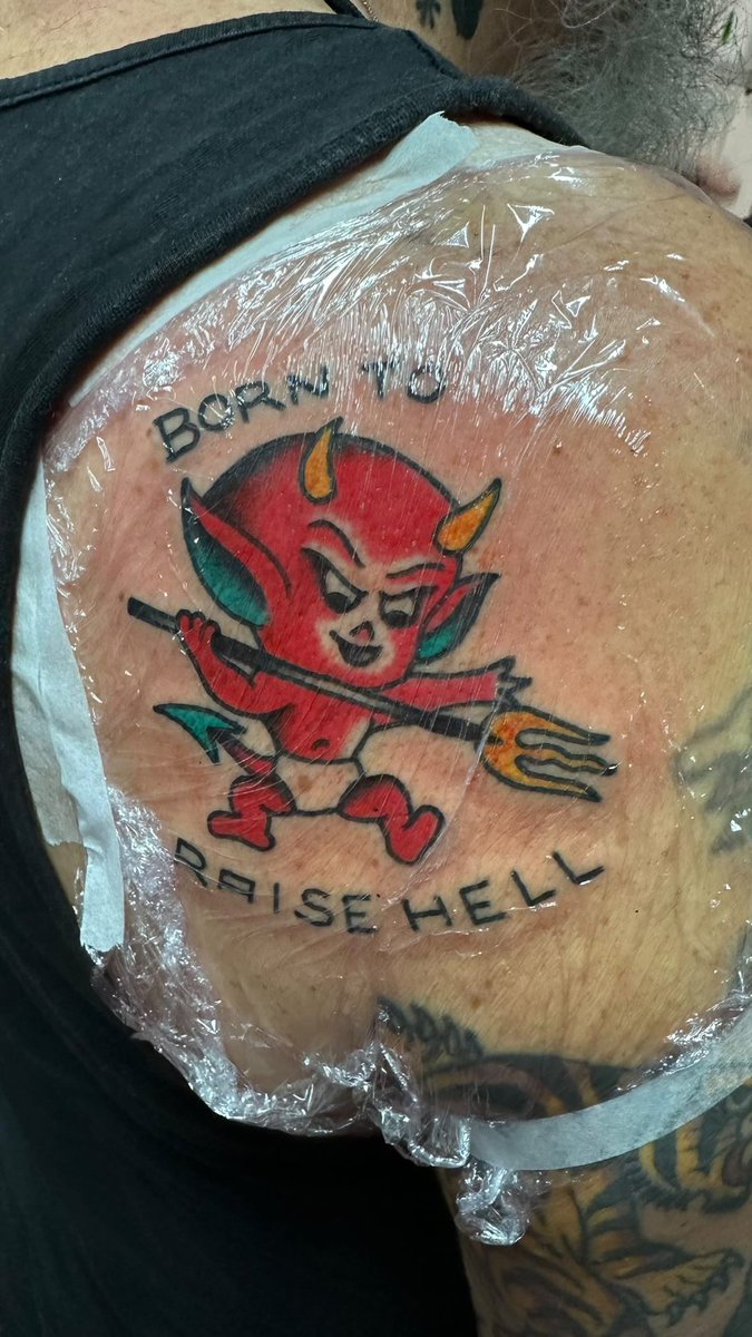 Thanks Dean Mooney for my “Born To Raise Hell” Little Devil birthday tattoo done today at Low Tide Tattoos in Southend. 🤘👿#tattoo #ink #littledeviltattoo