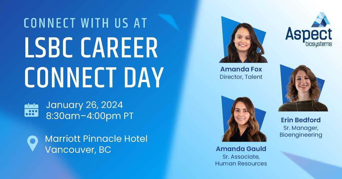 Connect with us at @lifesciences_bc's Career Connect Day! Stop by our booth to learn about career opportunities at Aspect and what it's like to be part of our team. 📅 Friday, January 26th 📍Marriott Pinnacle Hotel, Vancouver, BC #LSBCtalent