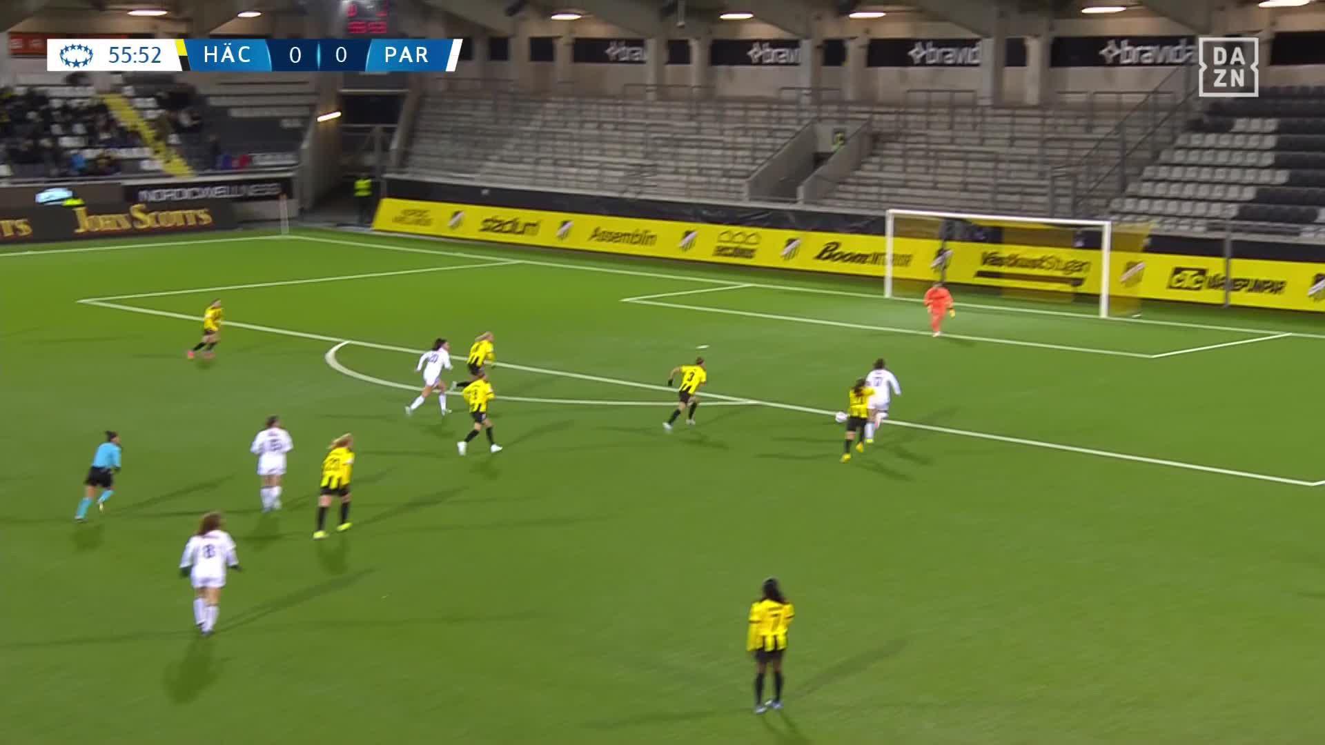 BK Häcken get a LET OFF...Clara Mateo misses a beautiful opportunity for Paris FC to go ahead. 😳Watch LIVE 📺  highlights on YouTube 👉  #NewDealforWomensFootball