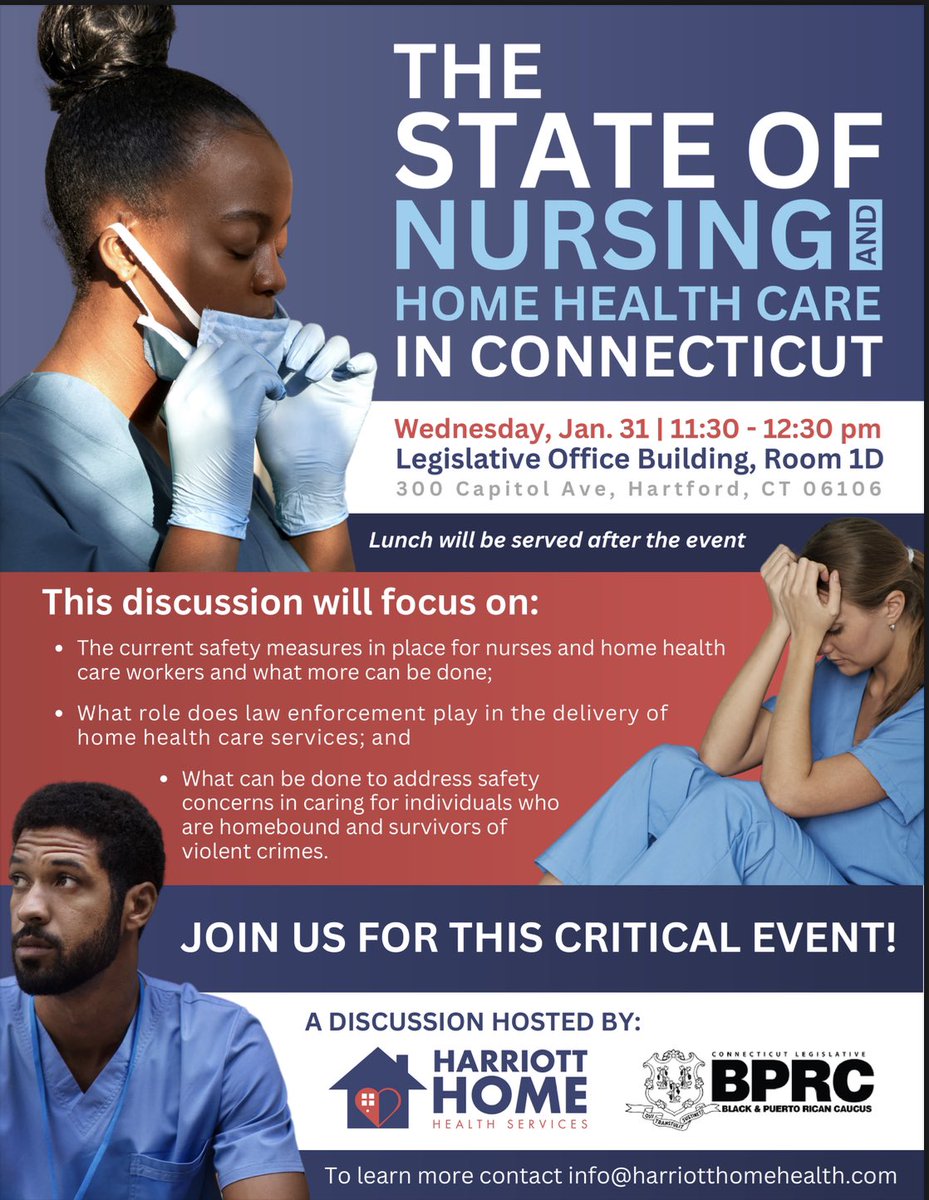 Join us on Wednesday, January 31st from 11:30-12:30 for a discussion regarding the state of nursing and home health care in Connecticut hosted by Harriet Home Health Services and the CT BPRC. Additional details provided below: