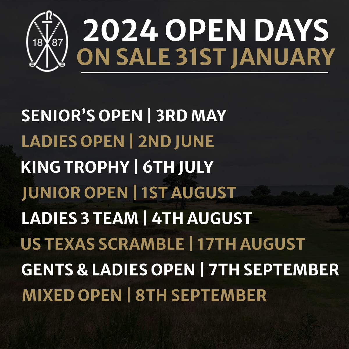 Dates for your diary in 2024 📅 We have a wide variety of open competitions to choose from throughout the year, note them in your diary ahead of next week's launch. On sale: 12pm on 31st January