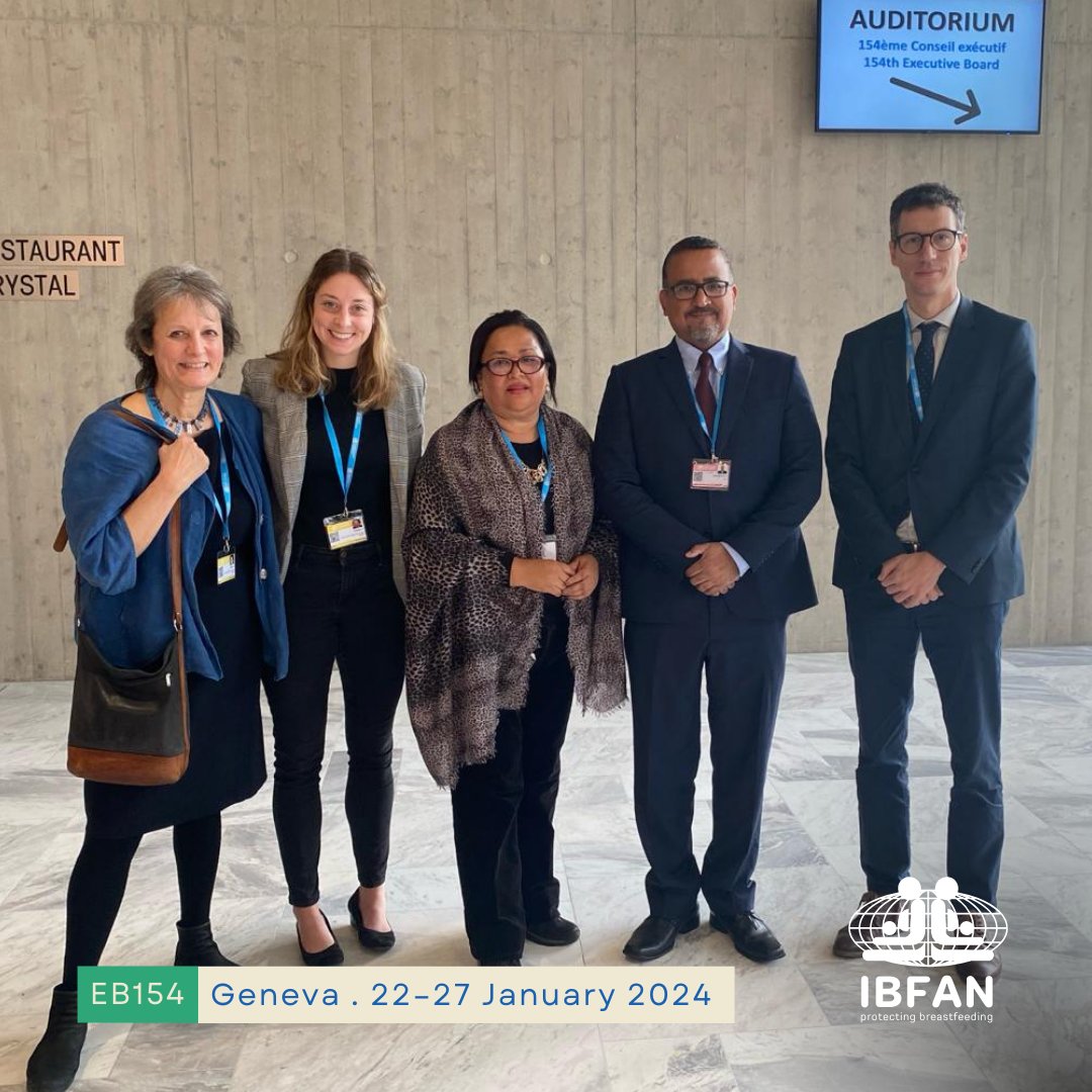 🌍 The #IBFAN team is currently participating in the 154th session of the #WHO #EB154. In the photo, they are accompanied by the Peruvian Minister and the Ministry's Advisor. 🔍More: ibfan.org/ibfan-statemen… #Breastfeeding 🌐🤱
