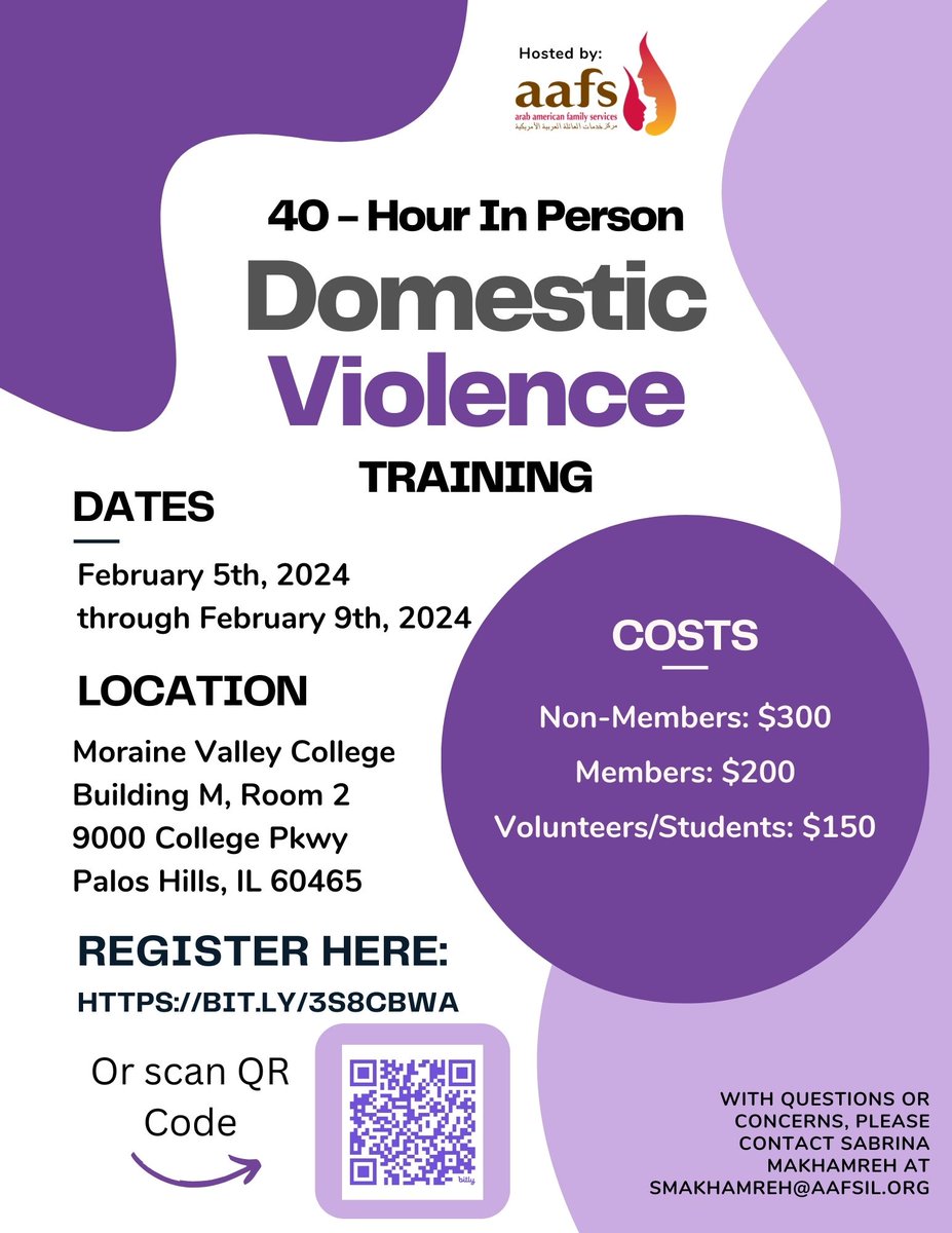 Join us in the movement to end gender-based violence with our 40-hour Domestic Violence training. Please follow the link or scan the QR code to register.
bit.ly/3S8CBwA

#NotOneMore #GenderBasedViolence  #DVAwareness #IntimatePartnerViolence #SupportingSurvivors