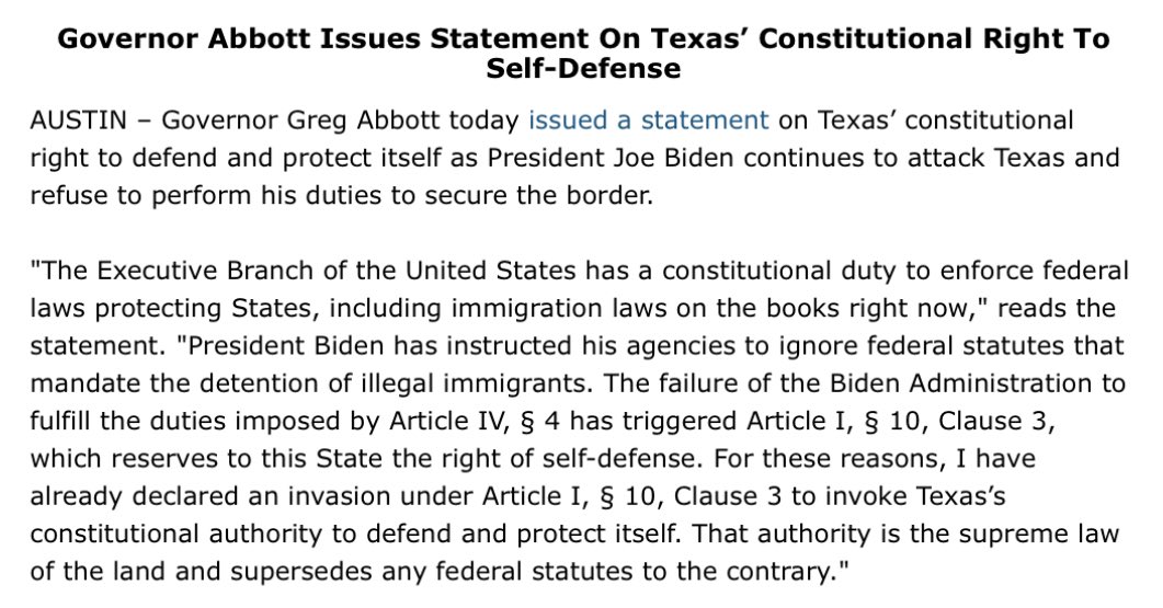 Statement on Texas’ constitutional right to self-defense. Full statement: bit.ly/0gSdC