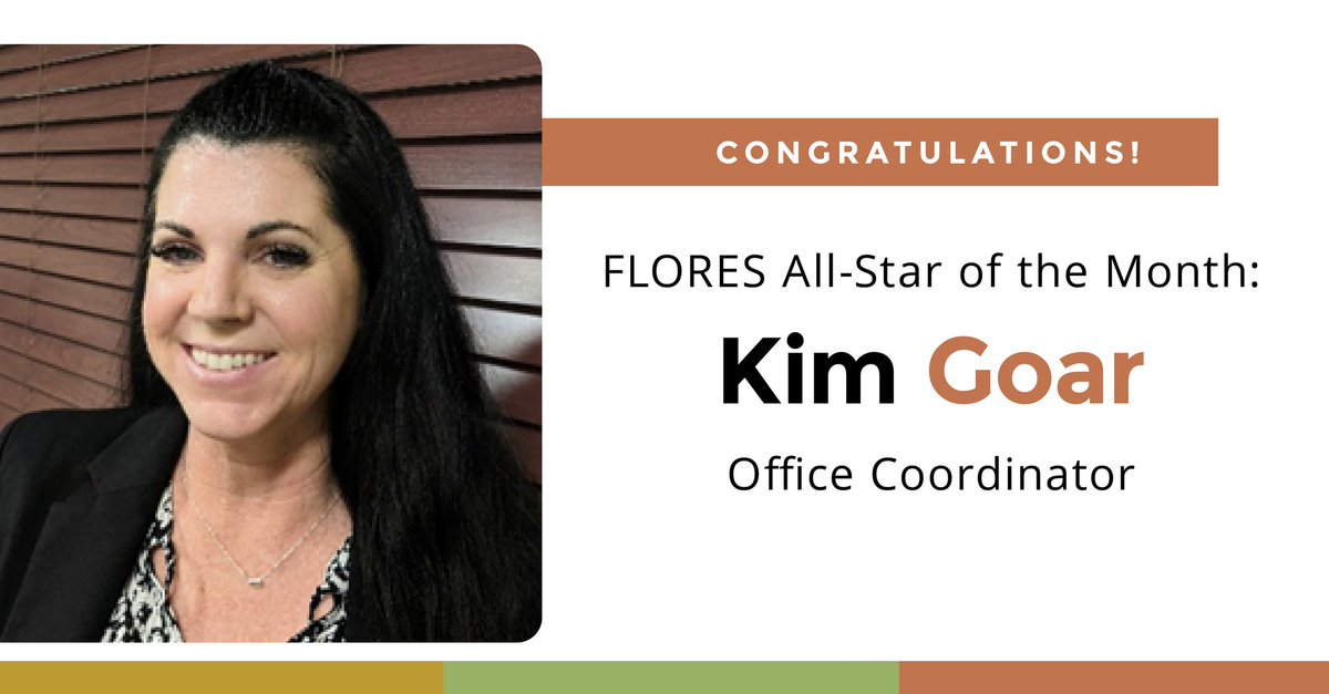 Meet Kim, our All-Star of the Month! Thank you for always being a team player, taking initiative, and lending a helping hand. Congrats, Kim!

#FLORESFamily