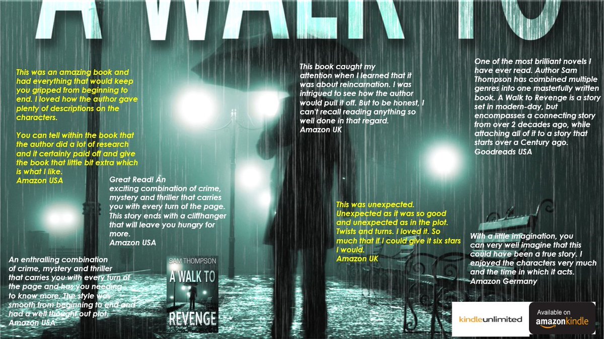 A Walk to Revenge A drizzly Manchester night, a hit and run. A chance meeting decades later leads ultimately to the exposure of a transatlantic crime family. read the first chapter at samthompsonbooks.co.uk or amazon.co.uk/dp/B084GYQMF3 UK amazon.com/dp/B084GYQMF3 USA