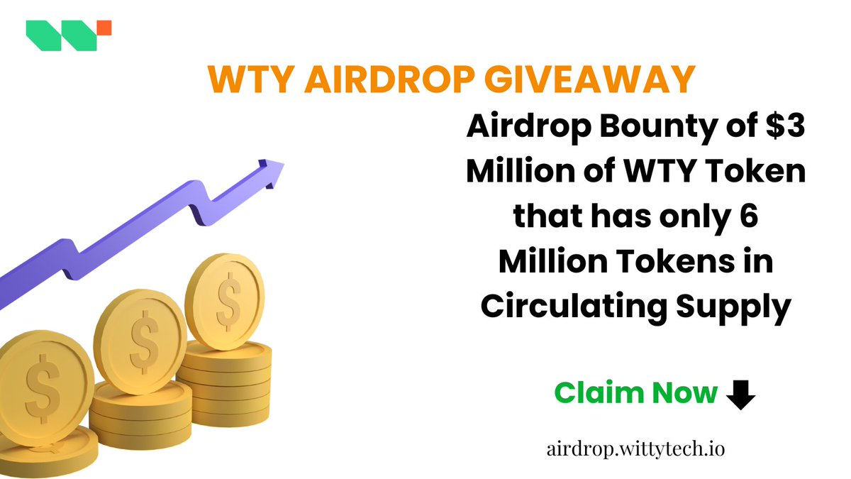 $3 Million in WTY Airdrop. There are only 6 Million tokens in circulating supply. Join the Airdrop now airdrop.wittytech.io #Airdrop #WTY #wittytech #CryptoUpdates