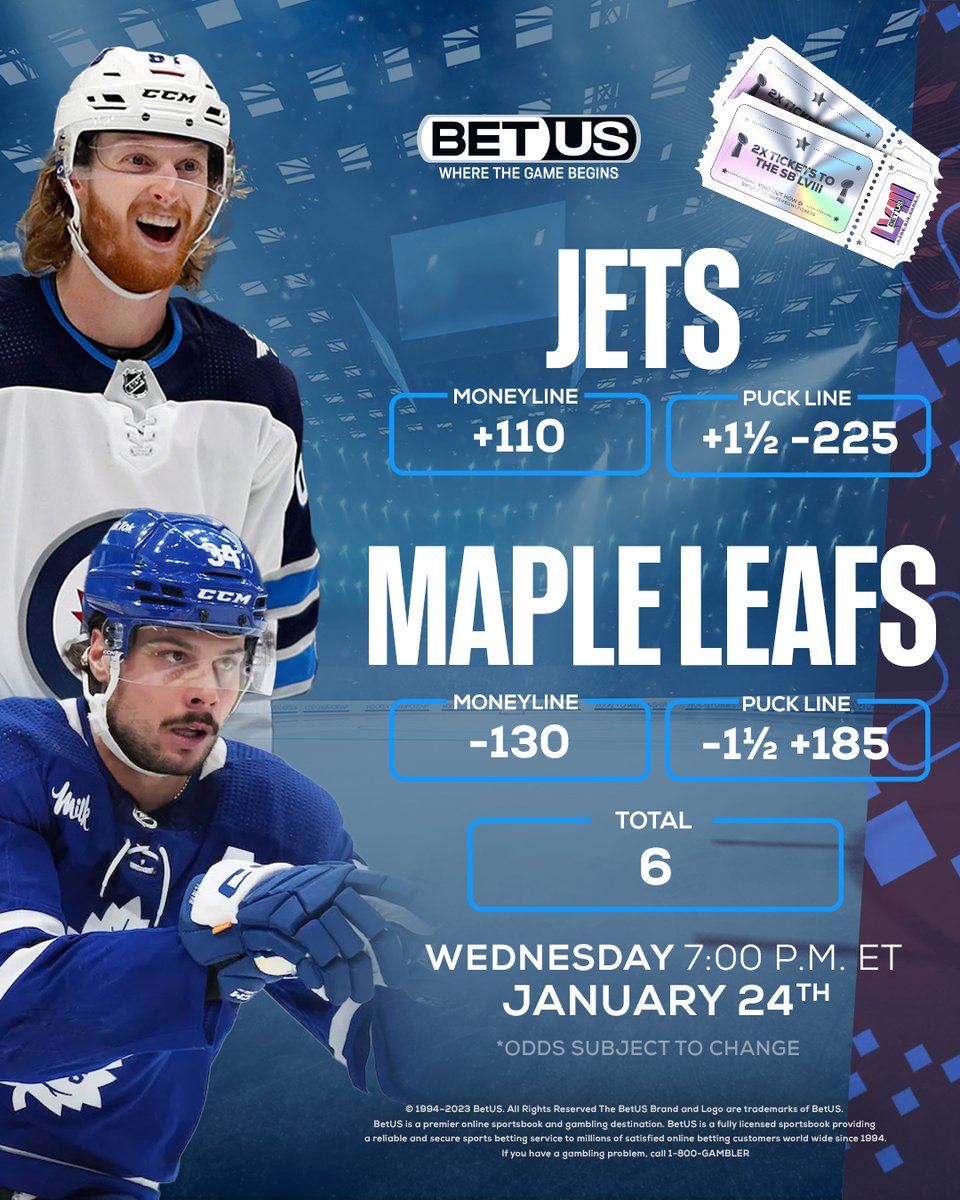 #NHL | ✈️ Winnipeg Jets vs Toronto Maple Leafs 🍁

🔸 In the last 10 games, Jets have a record of 8-2-0! 

📲: bit.ly/TW-NHL125

#GoJetsGo #LeafsForever