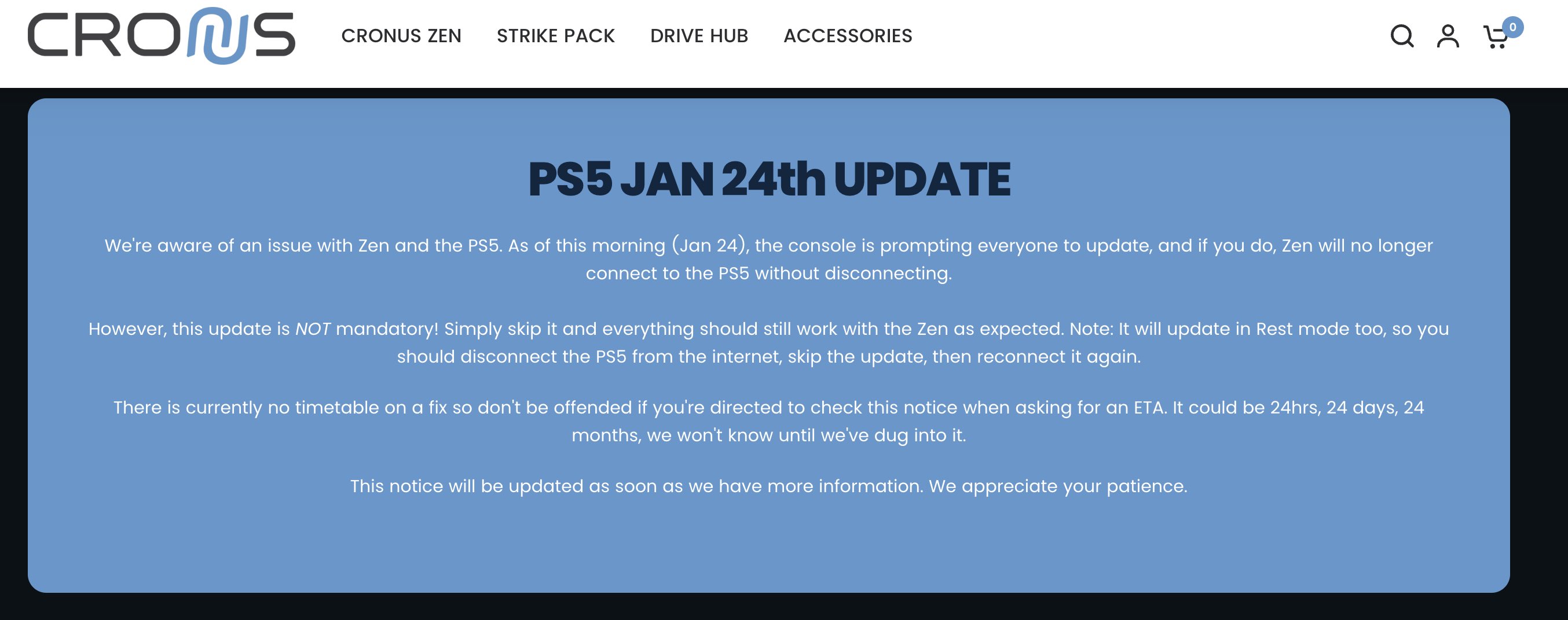 CharlieIntel on X: The new PlayStation 5 System Software update today  appears to have disabled the ability to use Cronus software on the PS5  console. Cronus manufacturer has issued a notice on