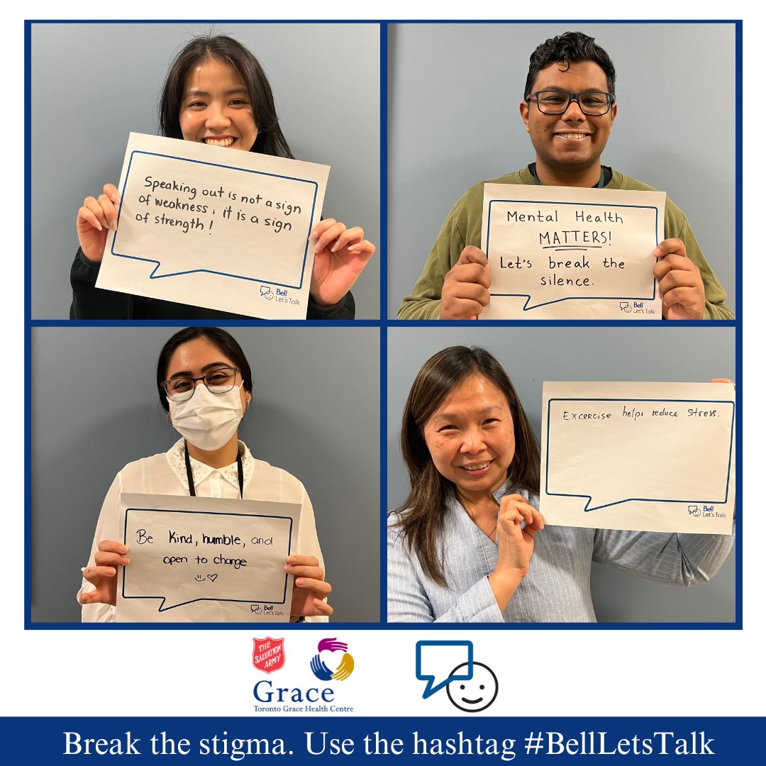 On this #BellLetsTalk Day, Toronto Grace Health Centre stands united to begin the conversations that support mental health. At TGHC, we believe in holistic care, recognizing that mental well-being is an integral part of one's overall health. 

#TGHCcares #EndTheStigma
