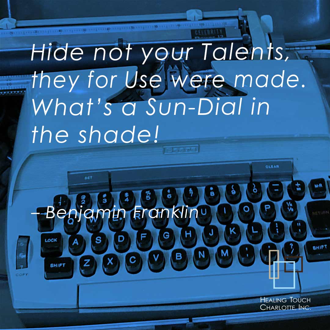 HealingTchClt's tweet photo. Hide not your Talents, they for Use were made. What’s a Sun-Dial in the shade! – Benjamin Franklin
#inspiration #motivation #pain #massage #massageincharlotte #neuromuscular #myofascialrelease #medicalmassage #neuromuscularmassage #healingtouchcharlotte https://t.co/rhm3jwXT51