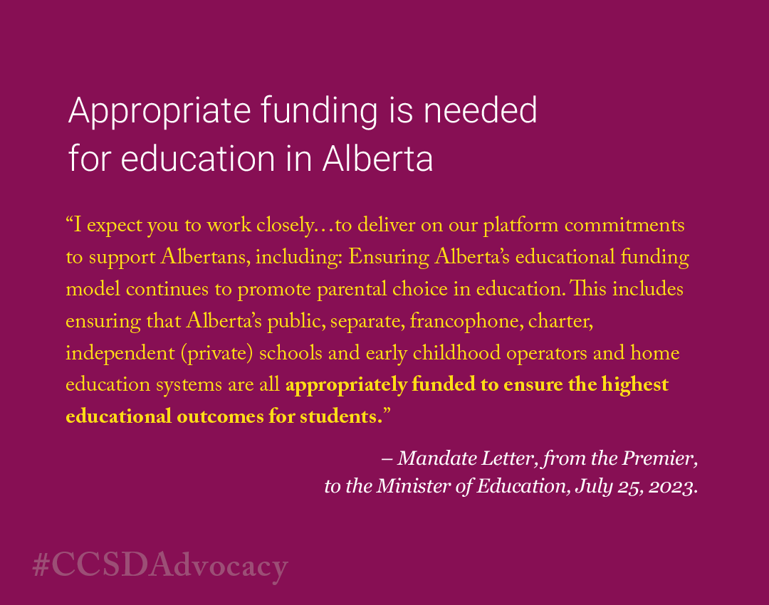 We need appropriate funding for education in this province. All Albertans, including @CCSD_edu families, have the right to choose education that works for their families. #CatholicEducation #abedfunding #CCSDAdvocacy #abed #abpoli #ableg @demetriosnAB