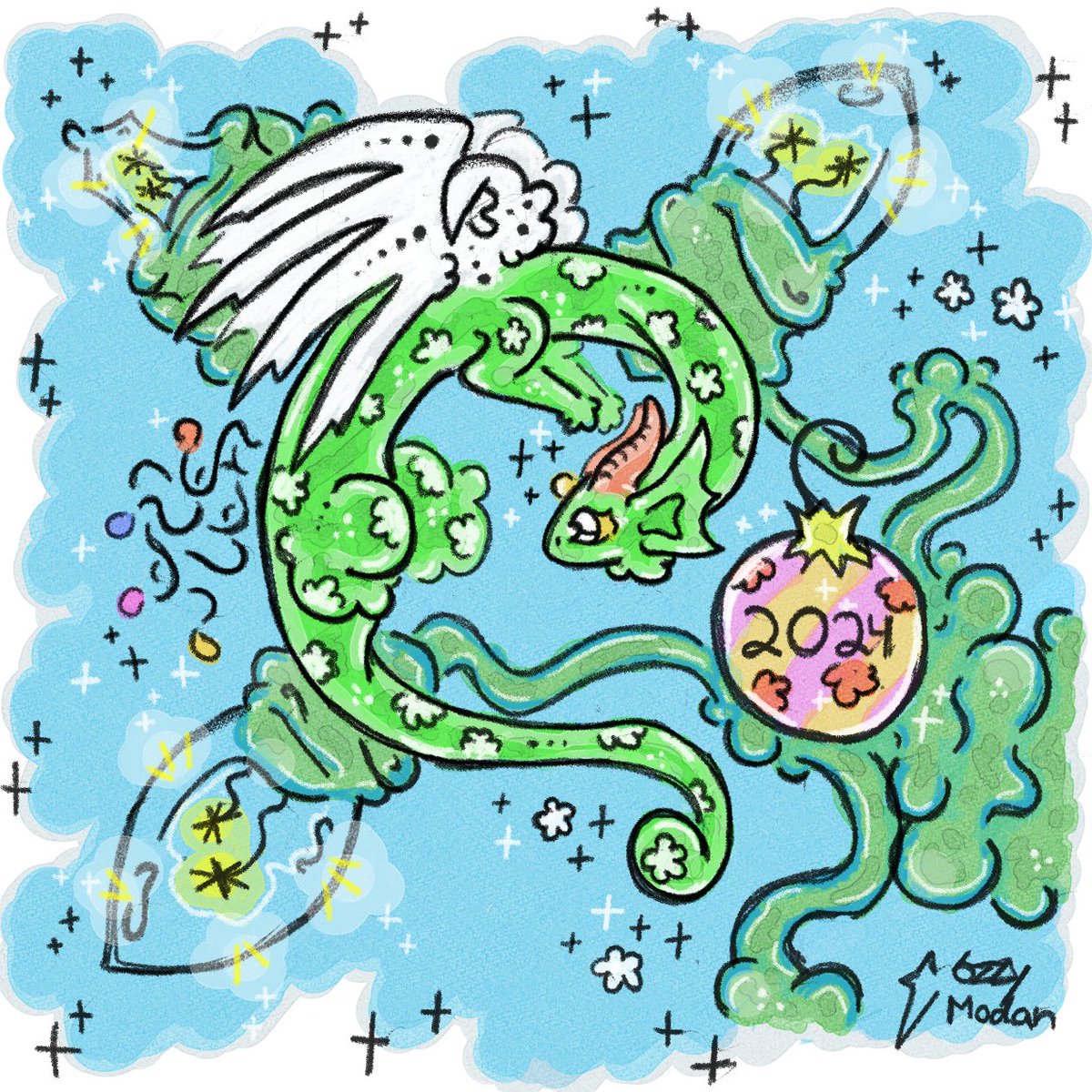 New Years 2024 Ornament Dragon, My Dragon of the Day... #dragon #dragonart #dragonartist #kawaii
