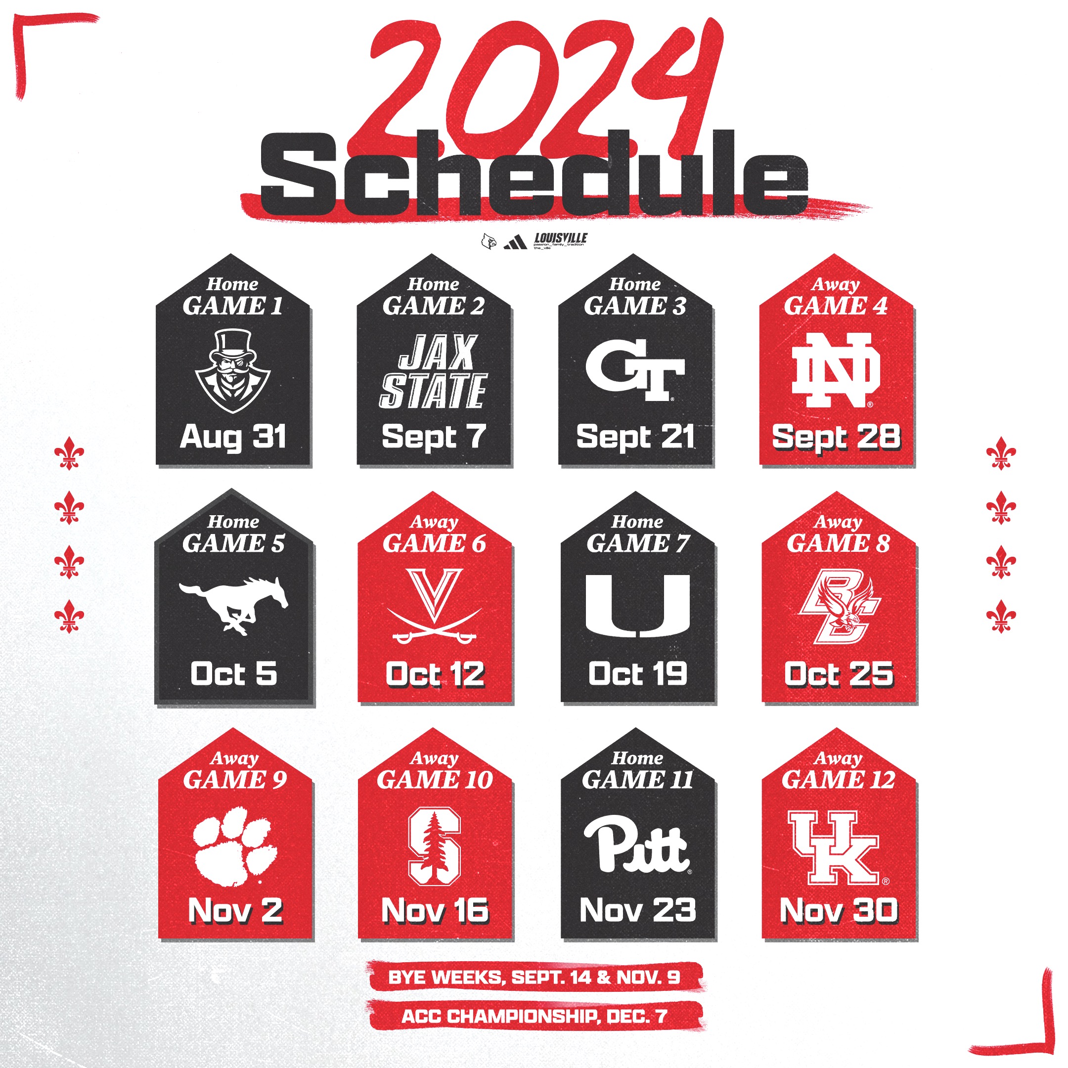 Louisville Athletics on X The 2024 LouisvilleFB schedule just dropped Secure your season tickets now Tickets https t fqmR1Ew1Sv More Info https t Ld7Yz1fKju GoCards https t upH80jEmzF X
