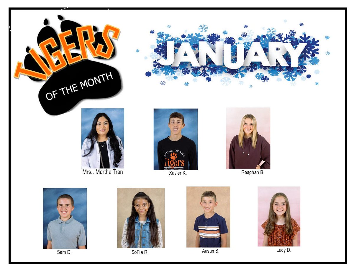 Each month, a girl and boy are chosen from each of the elementary, middle school and high school, along with one staff member.  Students and staff member are nominated as someone who shows qualities of our R.O.A.R. framework (Respectful, Observes safety ru
