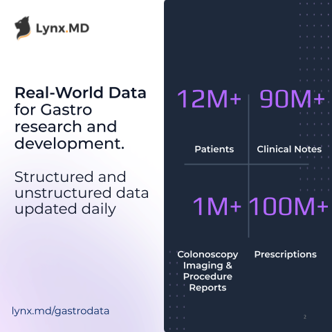 latica_ai's tweet photo. 🚀 Exciting News from @lynx_md ! 🌐 Our comprehensive medical data intelligence platform is making waves with the debut of a massive real-world gastroenterology data repository! 12M Patients, 60M+ encounters, 100M+ prescriptions, 90M+ notes  16.2M labs.🔗https://t.co/RGSZgpVm6p https://t.co/NC2aOgcd4m