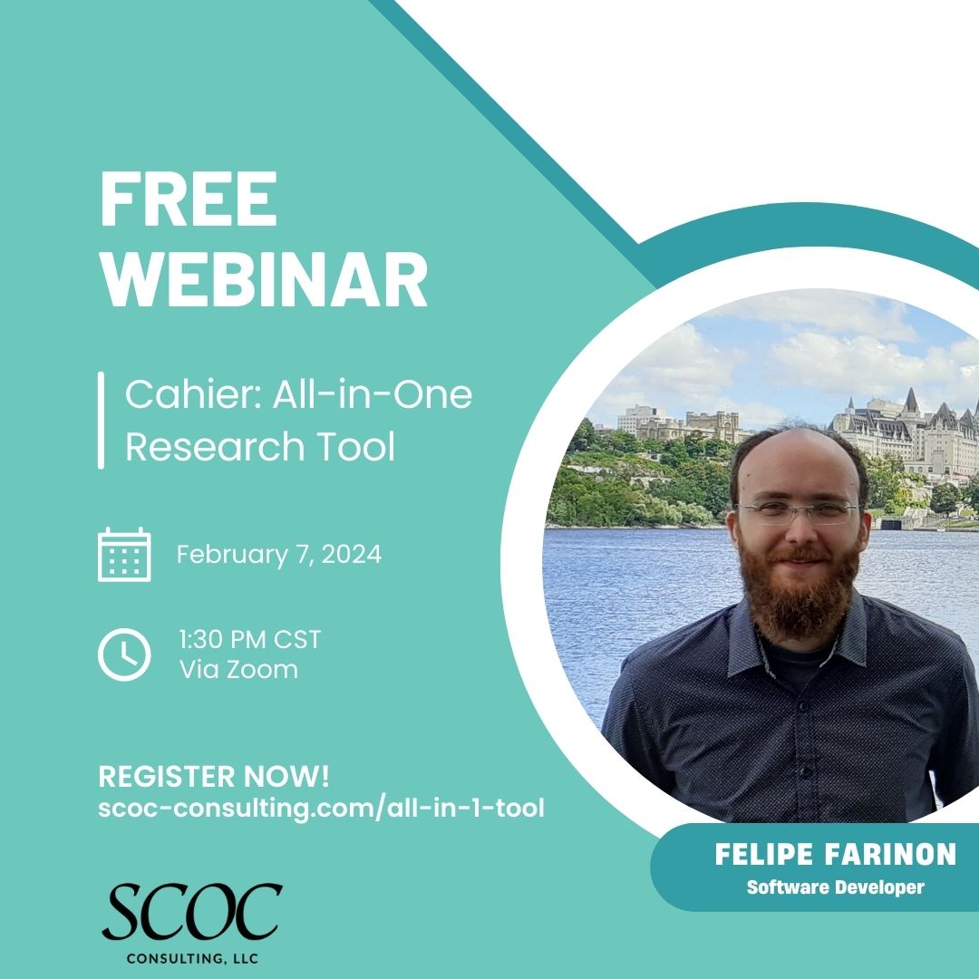 📢Enhance Your Research Workflow with 'Cahier: All-in-One Research Tool'! Join our free webinar on February 7, 2024, and learn from @felipegfarinon how Cahier can transform your research process.
🗓️Feb 7, 2024 ⏲️ 1:30 p.m. CST 🔗scoc-consulting.com/all-in-1-tool #DigitalResearch