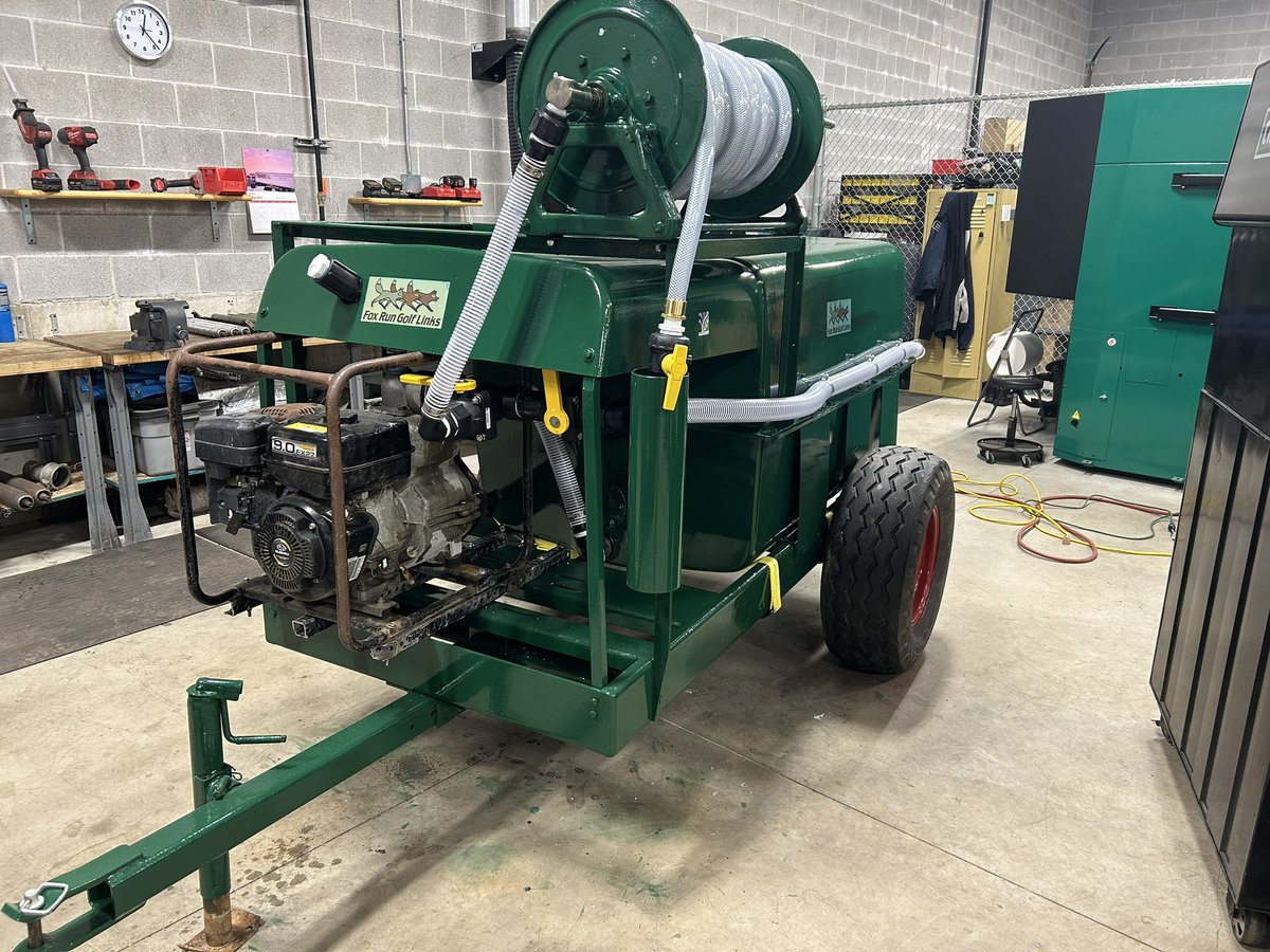jd_turf's tweet photo. Fun winter project converting an old tow behind PTO driven sprayer into a functional hydroseeder/water wagon.  Couple of small leaks to tighten up but works great with plenty of agitation. https://t.co/g6TuRw2Umf