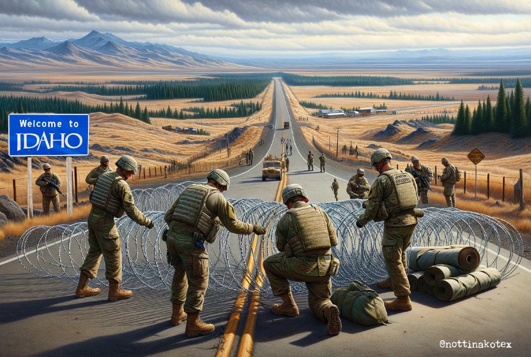NotTinaKotex's tweet image. Despite the Supreme Court ruling, I'm directing Oregon National Guard troops to install razor wire along our border to prevent any more Oregonians from moving to Idaho.  #RazorWire