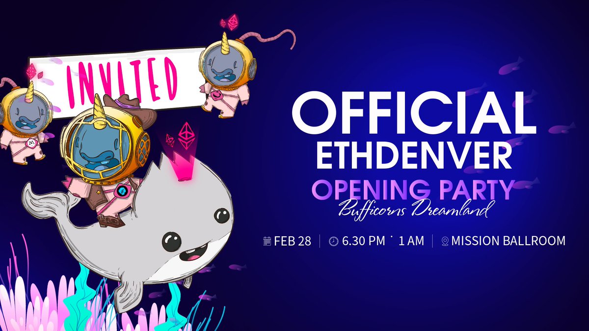 MetisFest's tweet photo. ๐ You're INVITED to a night you won't forget at @ethereumdenver's Official Opening Party: Bufficorns Dreamland! ๐โจ Here, everyone is a bufficorn!
Grab your badge, snag some swag, and meet fellow bufficorns! ๐ชฉ
๐ Feb 28
โฐ 6.30 PM
๐ Mission Ballroom
๐๏ธ https://t.co/mmjqyeH52w