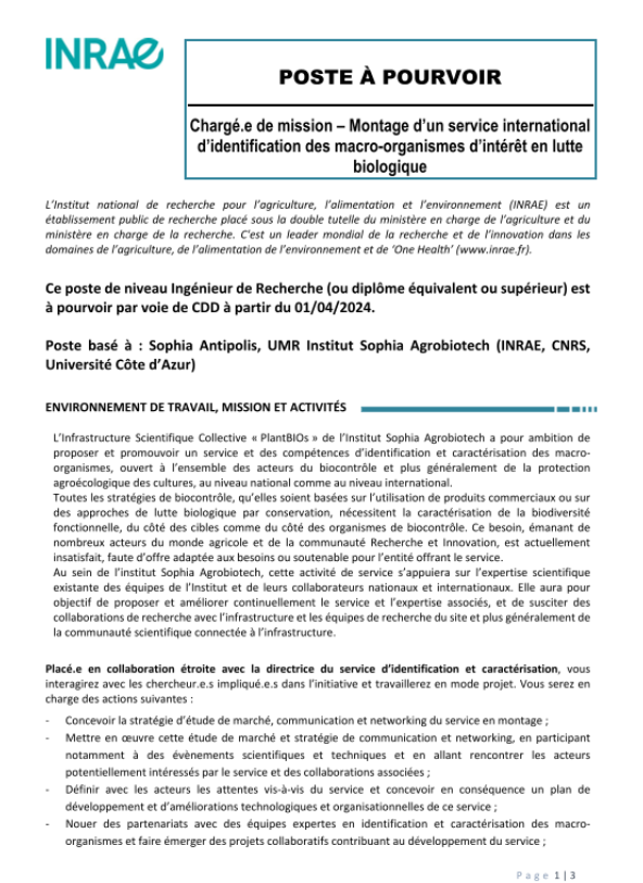 INRAE_Lutte_Bio's tweet photo. Interested in a 12-month contract as a research engineer to develop a molecular characterisation service for biocontrol agents?
Please send your CV and covering letter to idmabio@inrae.fr
#biocontrol #biodiversity #DNA_barcoding https://t.co/SdZhYrdeSr