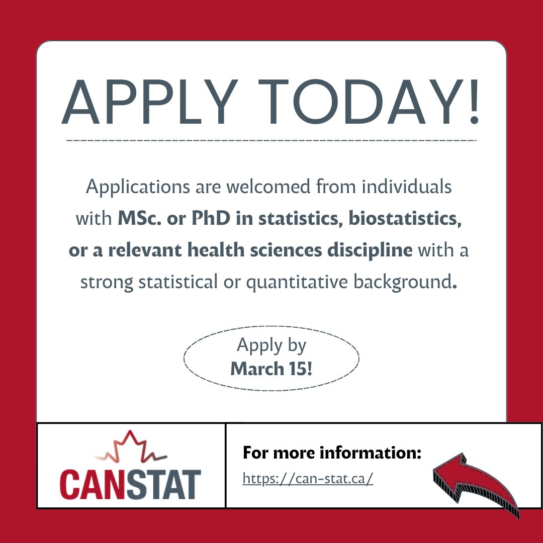 Are you interested in learning more about how to generate high-quality evidence in #clinicaltrials? Apply to be a CANSTAT fellow: can-stat.ca/admissions-and… #Biostatistics #StatisticalMethods #Biostatisticians #ResearchStatistics #ClinicalDataAnalysis #StatsTraining