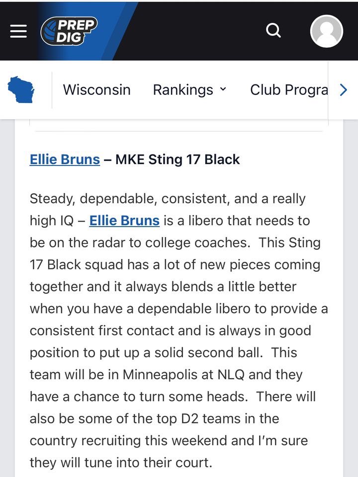 mkesting17black_2024 (@sting17black24) on Twitter photo Another write up for our girl <a href="/ebrunsvball2025/">Ellie Bruns</a>! Thanks again <a href="/PrepDigChris/">Chris Fitzgerald</a>, we appreciate all you do! We’ll be on court 33 starting at 8am! Another write up for our girl <a href="/ebrunsvball2025/">Ellie Bruns</a>! Thanks again <a href="/PrepDigChris/">Chris Fitzgerald</a>, we appreciate all you do! We’ll be on court 33 starting at 8am!