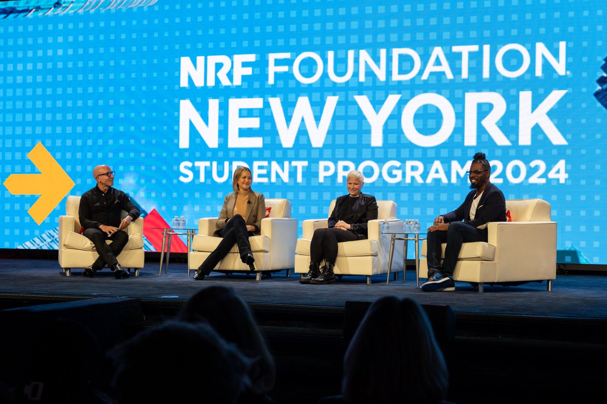 Emma Taylor of @REISS, Carissa Barrett of @away, Ron Thurston of OSSY and Vinton South of @Apple participated in a lively discussion during the stores panel at the NRF Foundation Student Program speaking on the crucial roles of in-store positions. #nrffoundation #retailsfuture