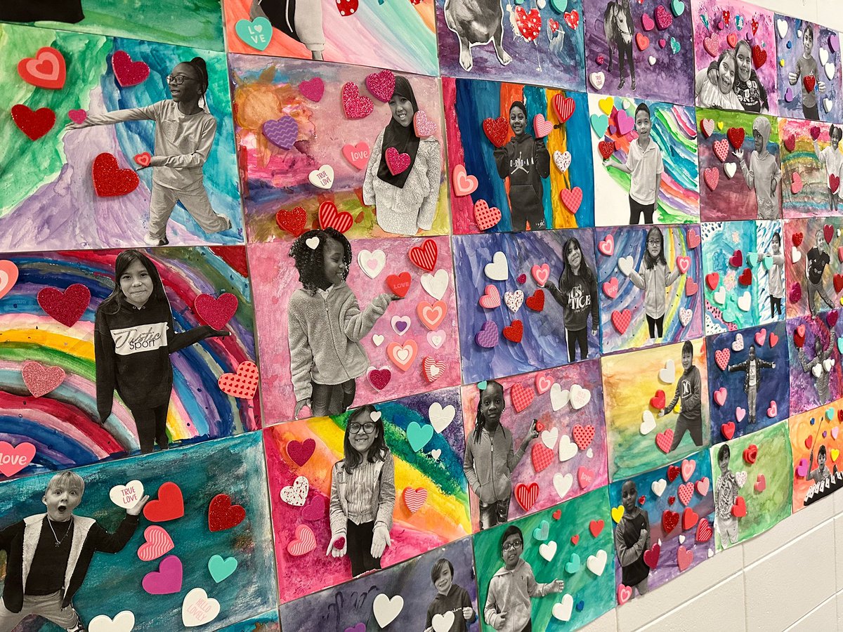 Mrsyoungcreates's tweet photo. Beautiful work from our 3rd graders at @GutermuthES. They finished their “I Love Me” portrait paintings today. We should always be kind and show love to one another, but it is also important to love ourselves, too! #art #painting #elementaryartists https://t.co/zuxK1Z0h9W