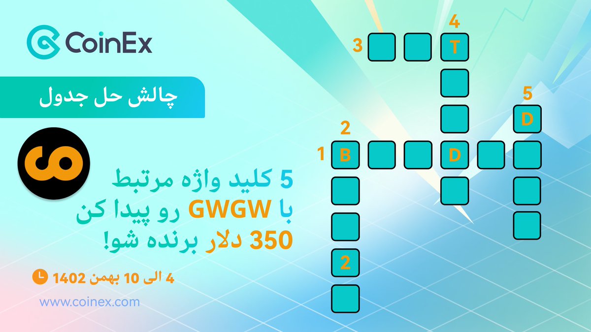 📯چالش حل جدول پروژه <a href="/GoWrap_xyz/">🟠 GoWrap | $GWGW</a> 

🎈فالو + لایک 

🎈ریتوییت 

🎈جدول رو حل کن و ۵ کلمه که مرتبط با پروژه GWGW هست رو پیدا کن !

🎁 پاداش 500K توکن $GWGW