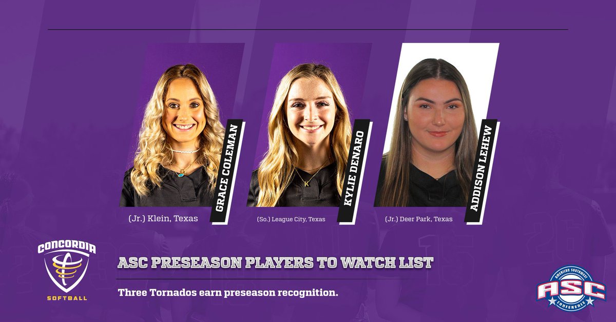 CTXAthletics's tweet photo. 🥎 𝐒𝐨𝐟𝐭𝐛𝐚𝐥𝐥 𝟐𝟎𝟐𝟒 𝐒𝐞𝐚𝐬𝐨𝐧 𝐏𝐫𝐞𝐯𝐢𝐞𝐰 🥎

Grace Coleman, Kylie Denaro &amp; Addison Lehew were all named to the ASC Players to Watch List!

The Tornados kick off the season at home on Feb. 11th!

📰 https://t.co/0tS1BQ98kd

#TornadoNation🌪️ https://t.co/RcAkK3o8Yl