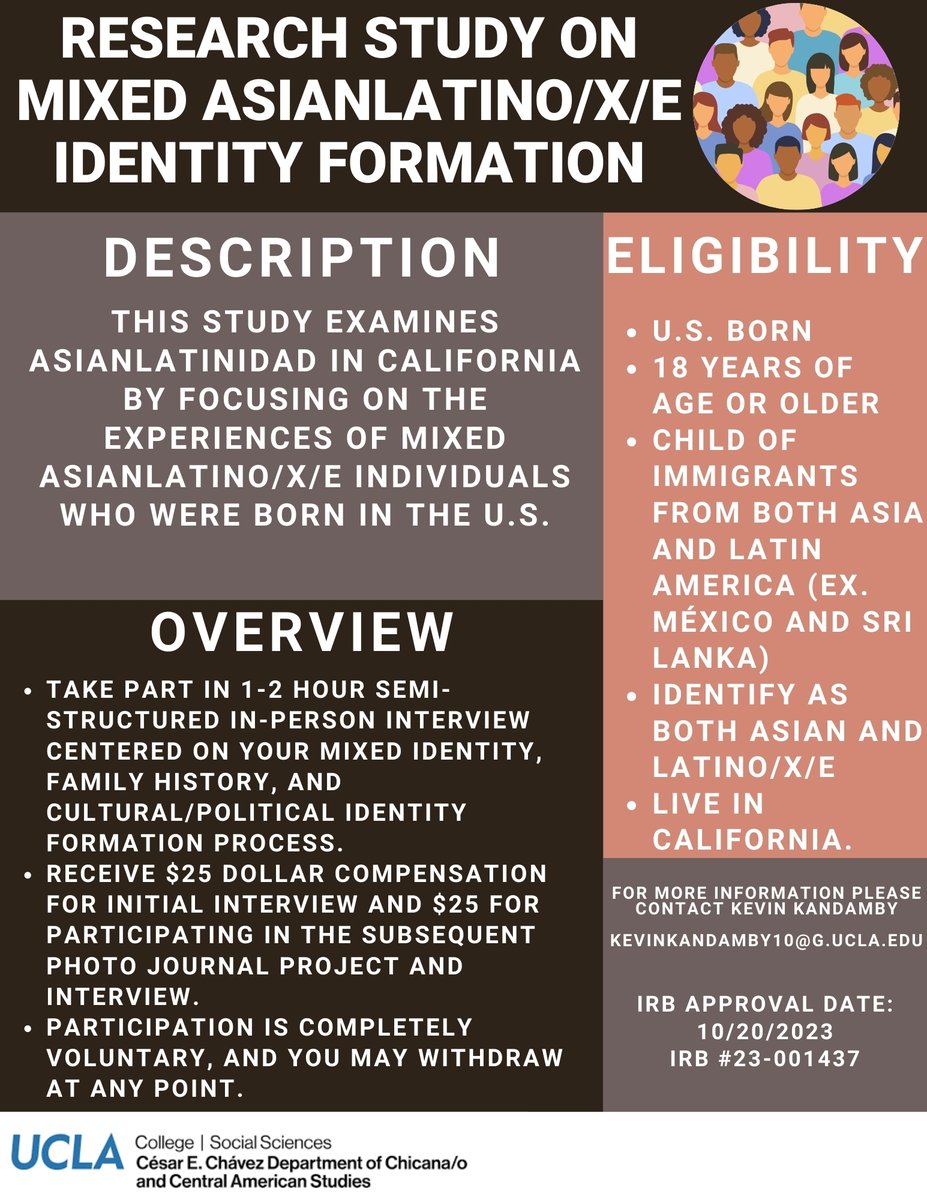 Do you know anyone who identifies as Asian and Latino/x/e? Please consider sharing my study to those near and dear to you as I am looking for participants for my dissertation research on AsianLatinx identity formation in California. #asianlatino #asianlatinx