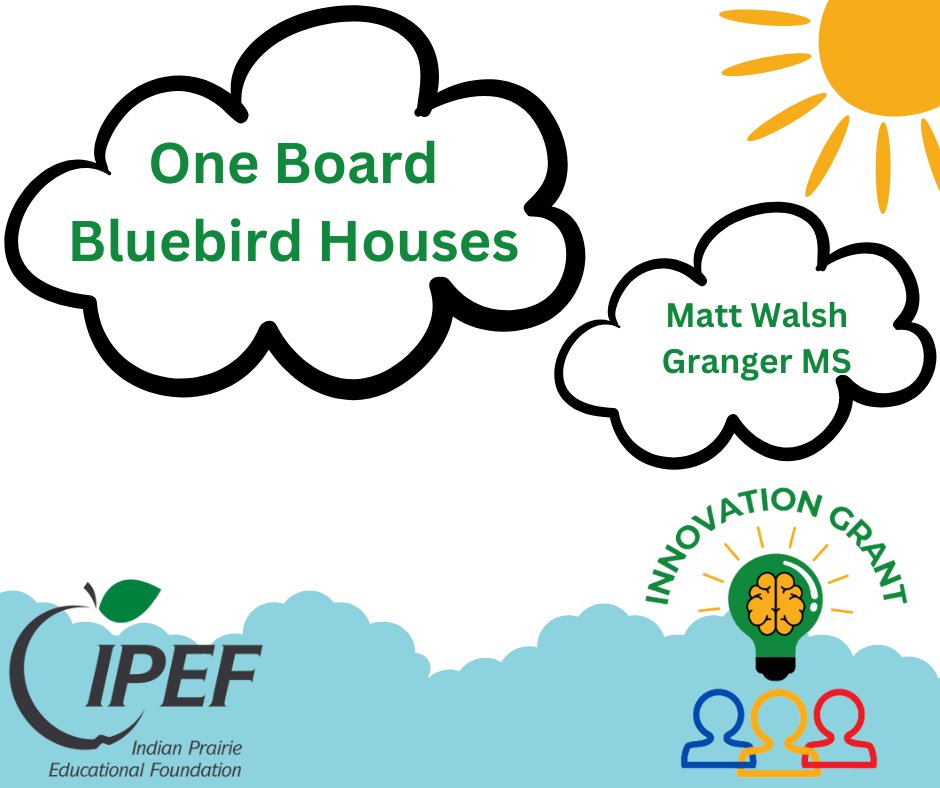 Congratulations to 23-24 IPEF Teacher Innovation Grant recipient Matt Walsh of <a href="/GrangerIPSD204/">GrangerMiddleSchool</a> for his submission of "One Board Bluebird Houses!" Thanks to <a href="/IntlPaperCo/">International Paper</a> for helping to sponsor this year's teacher grants! <a href="/ipsd204/">Indian Prairie 204</a> <a href="/IPEA204/">IPEA</a> <a href="/GrangerSign/">The Granger Sign</a> <a href="/GrangerPTA/">Granger Middle School PTA</a> <a href="/allandavenport/">Allan Davenport</a>